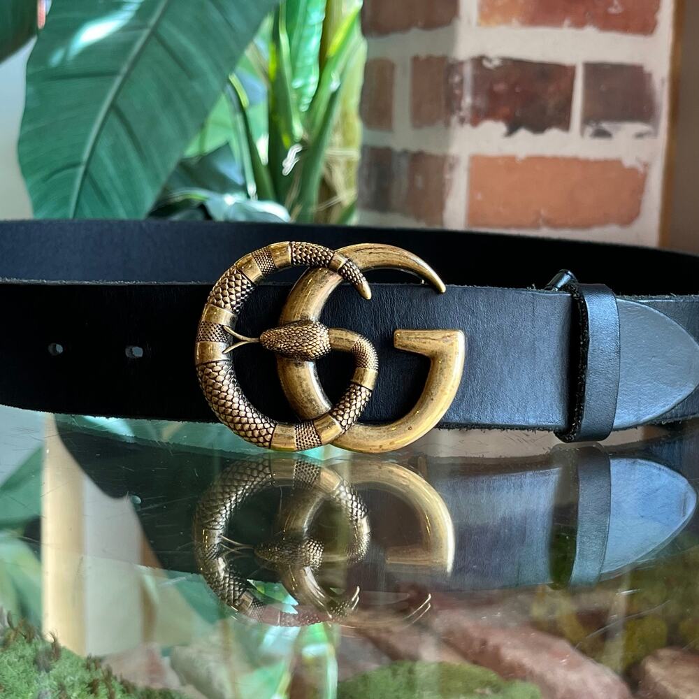 GUCCI Snake GG Marmont Black Leather Belt 95/38(10US) - Picture 2 of 7